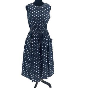 1901 Fit and Flare Navy Polka Dot Sleeveless Midi Dress‎ Size Small NWOT